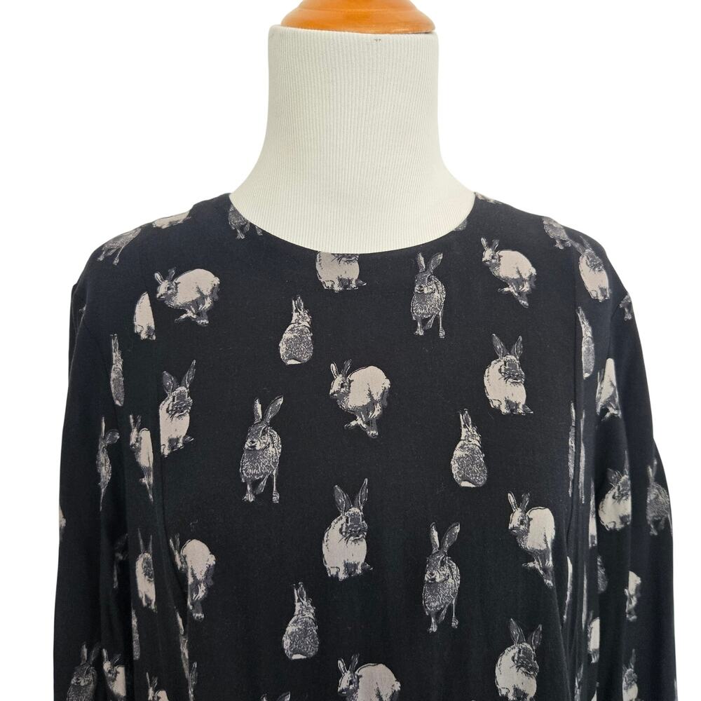 H&M Womens Whimsigoth Dress Bunny Rabbit Novelty Print Black A Line Fall 12